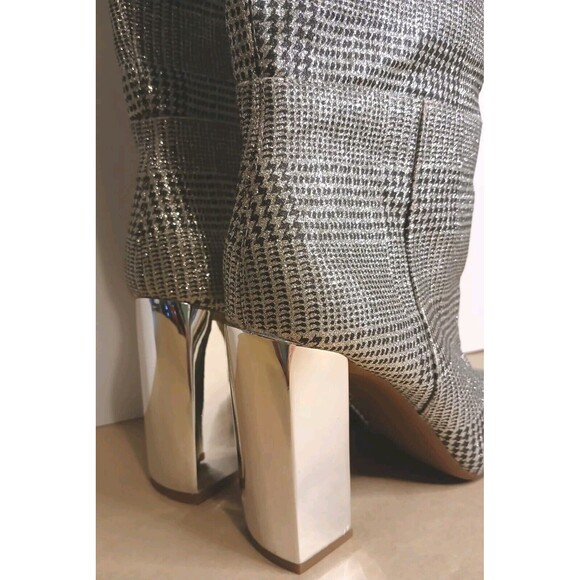 Gianni Bini Sz 6.5 Black White Metallic Houndstooth Tall Boots Mirror Heels EUC - Picture 7 of 16